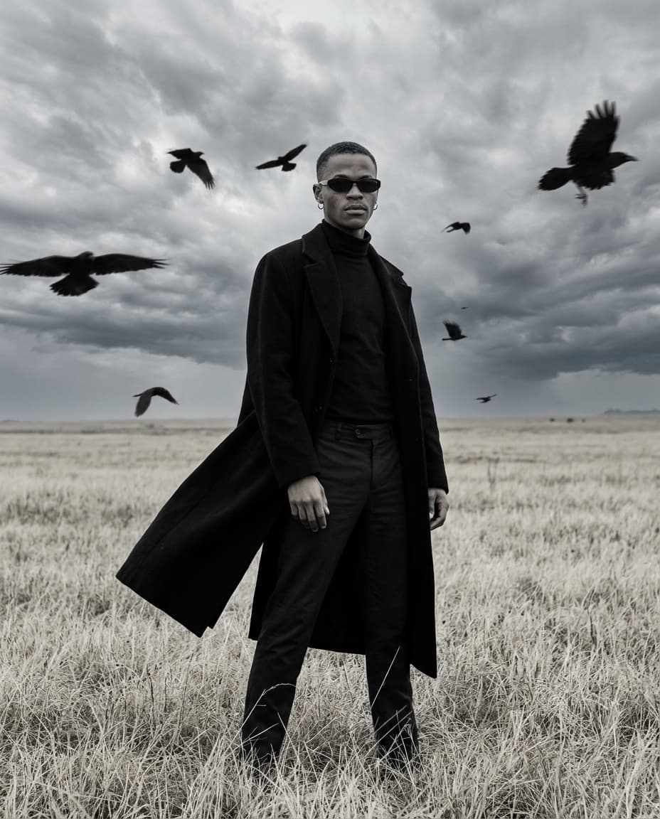 Cinematic Black Overcoat Portrait