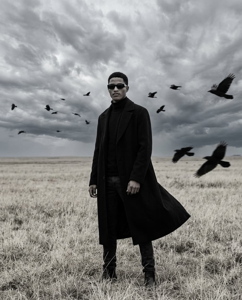 Cinematic Black Overcoat Portrait