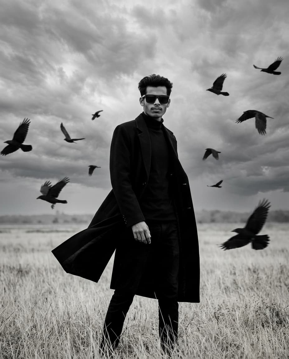 Cinematic Black Overcoat Portrait