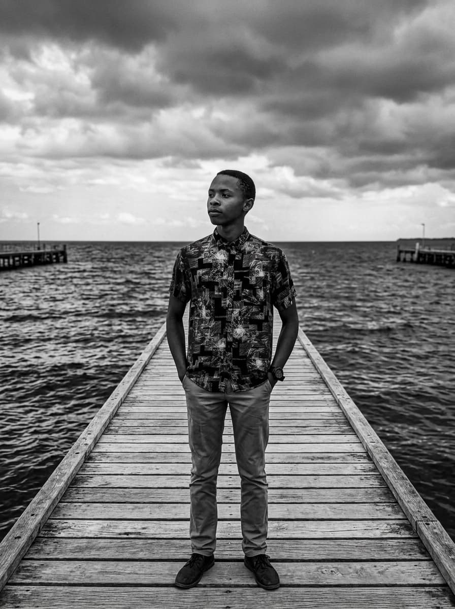 Moody Black & White Pier Portrait