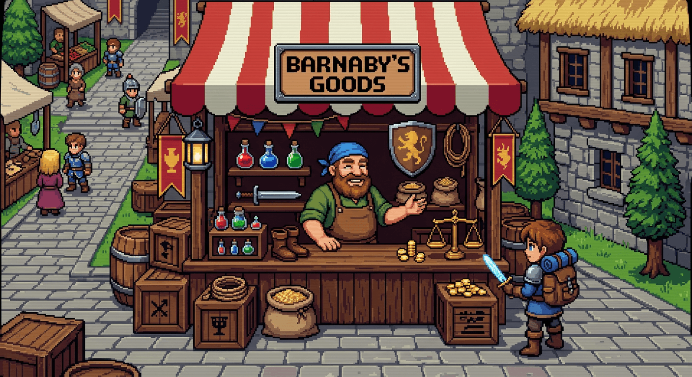 Pixel-Art RPG Shopkeeper, 32-Bit Era