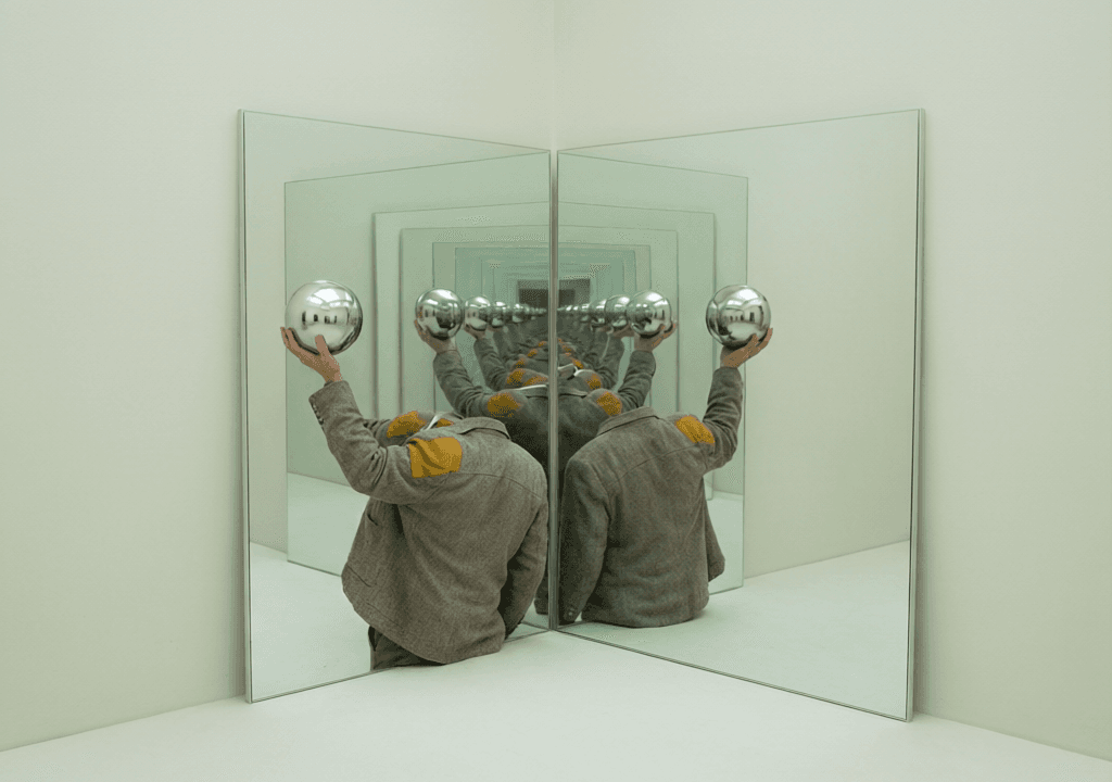 Two-Mirror Corner — Chrome Sphere