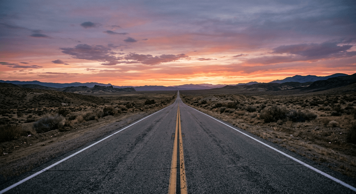 Empty Desert Highway at Sunset