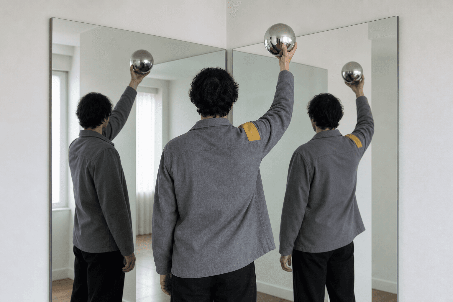 Two-Mirror Corner — Chrome Sphere