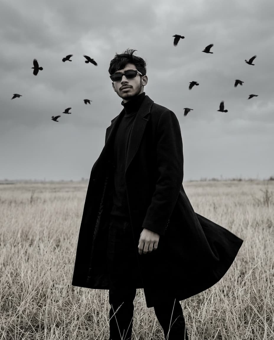 Cinematic Black Overcoat Portrait