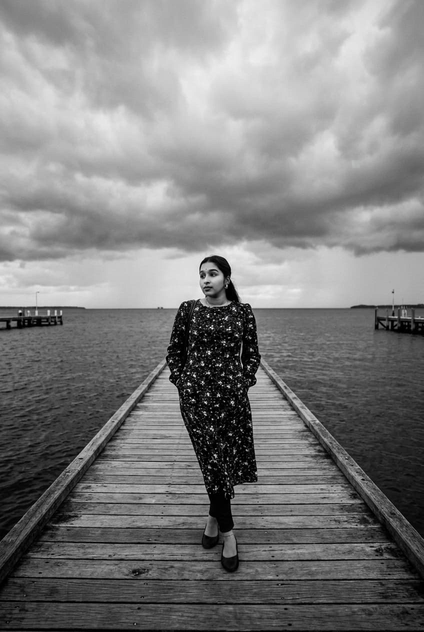 Moody Black & White Pier Portrait