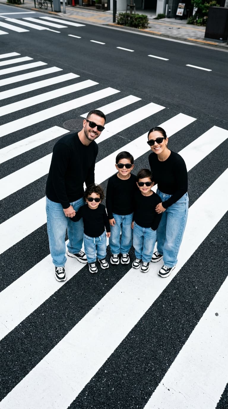 Cinematic Overhead Family Street Editorial