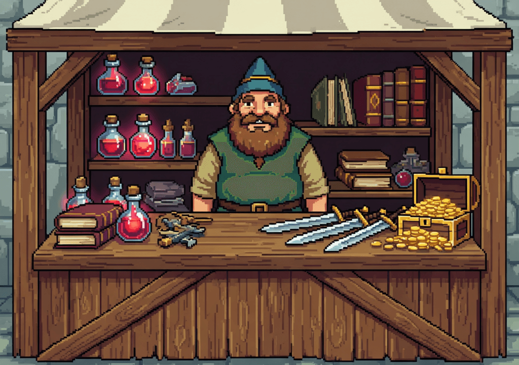 Pixel-Art RPG Shopkeeper, 32-Bit Era