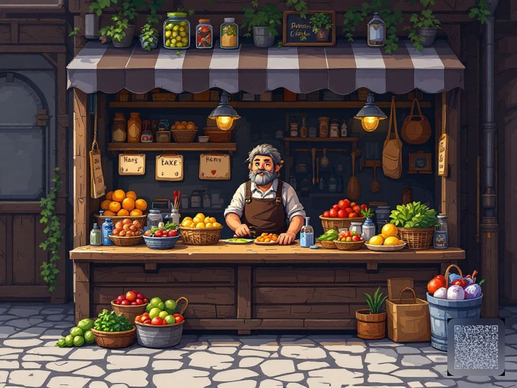 Pixel-Art RPG Shopkeeper, 32-Bit Era