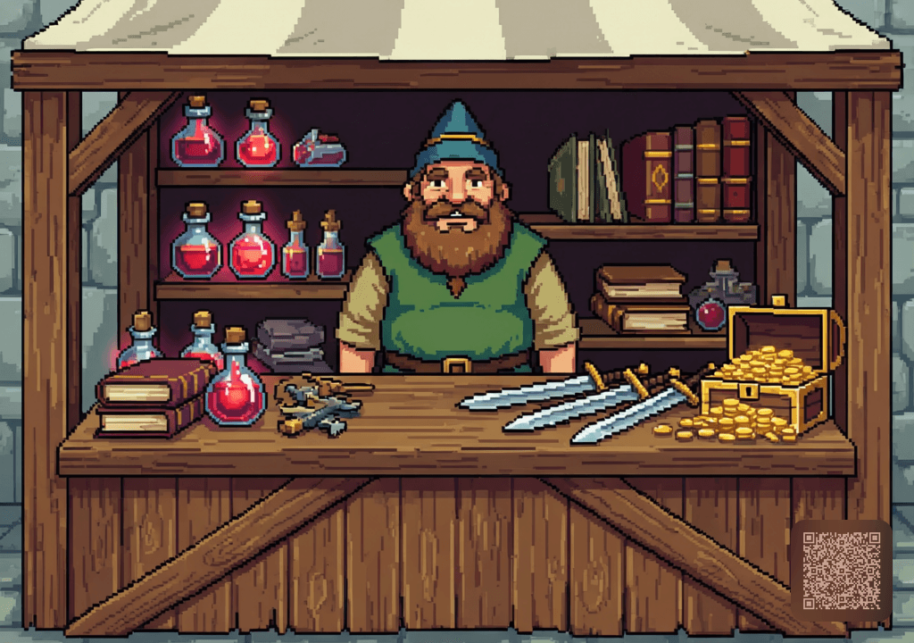 Pixel-Art RPG Shopkeeper, 32-Bit Era