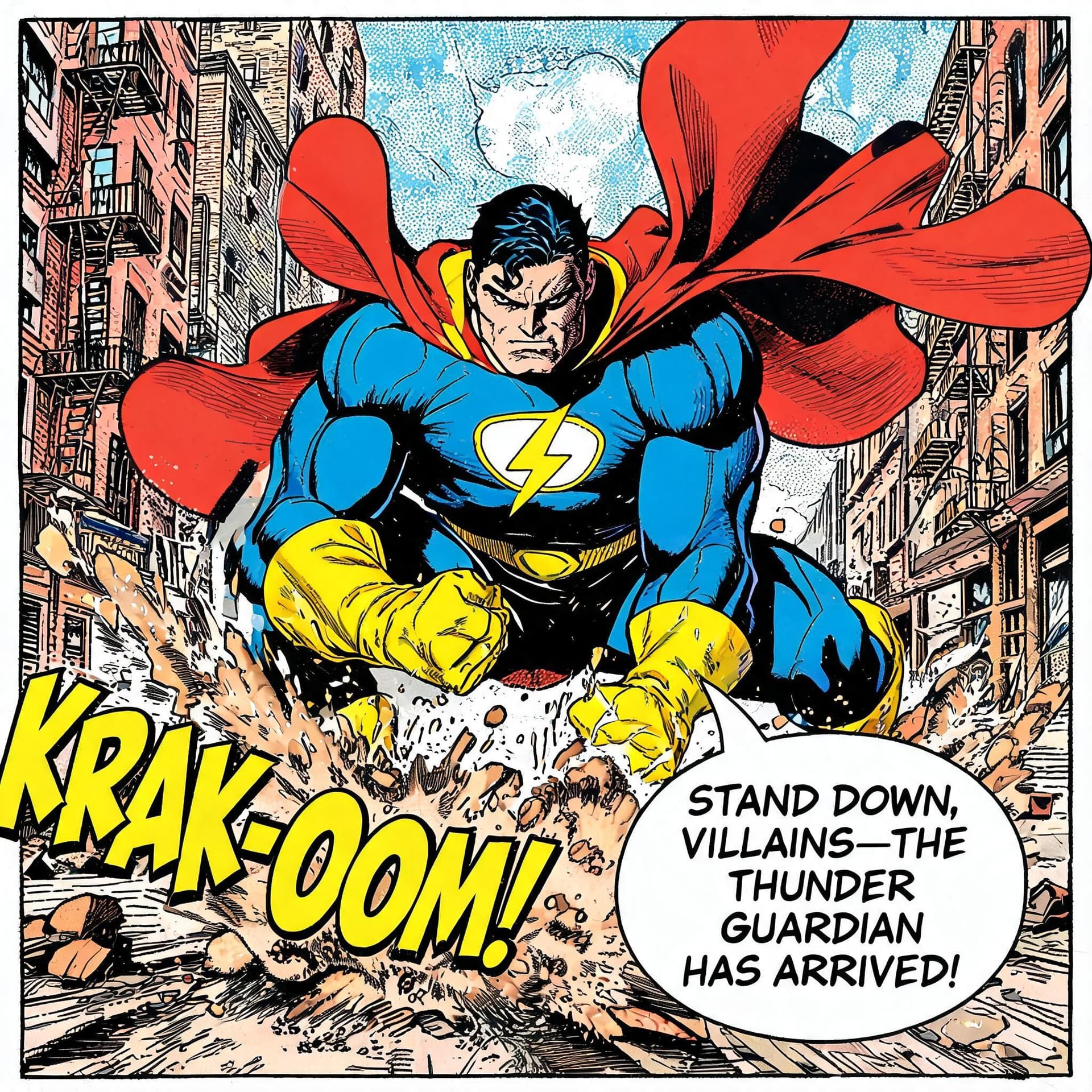 Bronze Age Comic Panel — Superhero Landing
