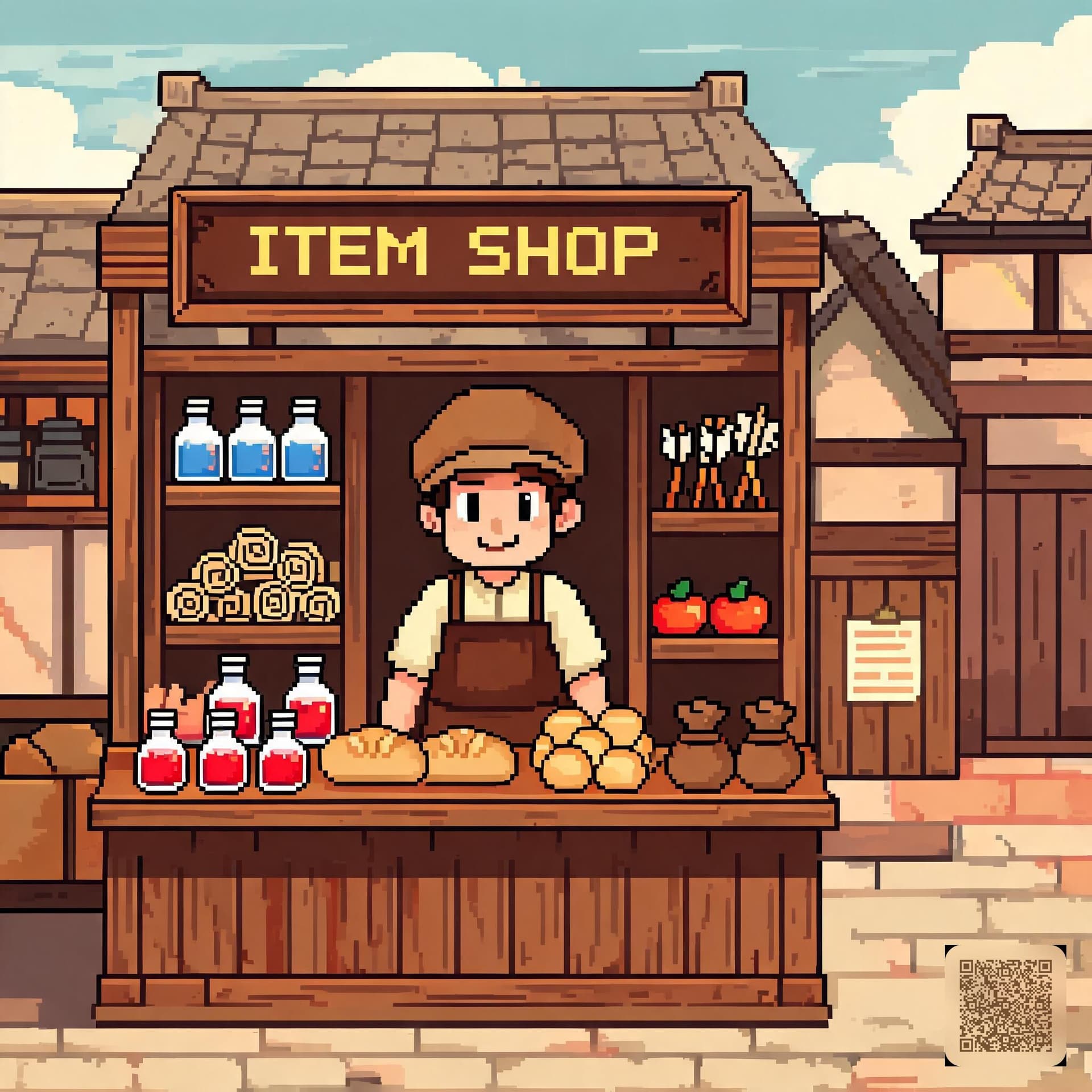 Pixel-Art RPG Shopkeeper, 32-Bit Era