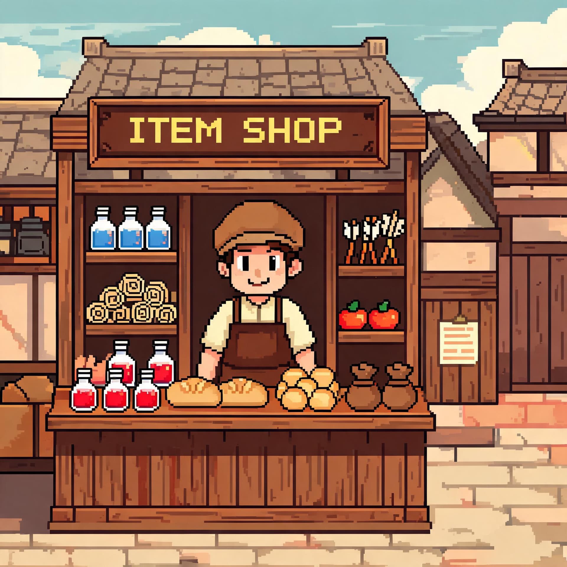 Pixel-Art RPG Shopkeeper, 32-Bit Era