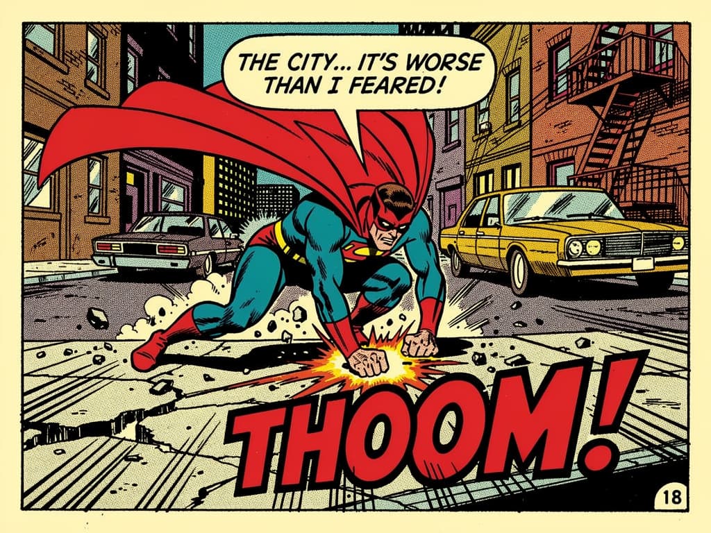 Bronze Age Comic Panel — Superhero Landing