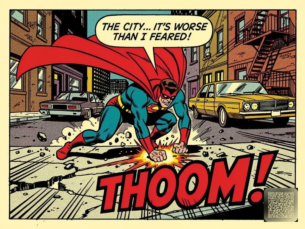 Bronze Age Comic Panel — Superhero Landing