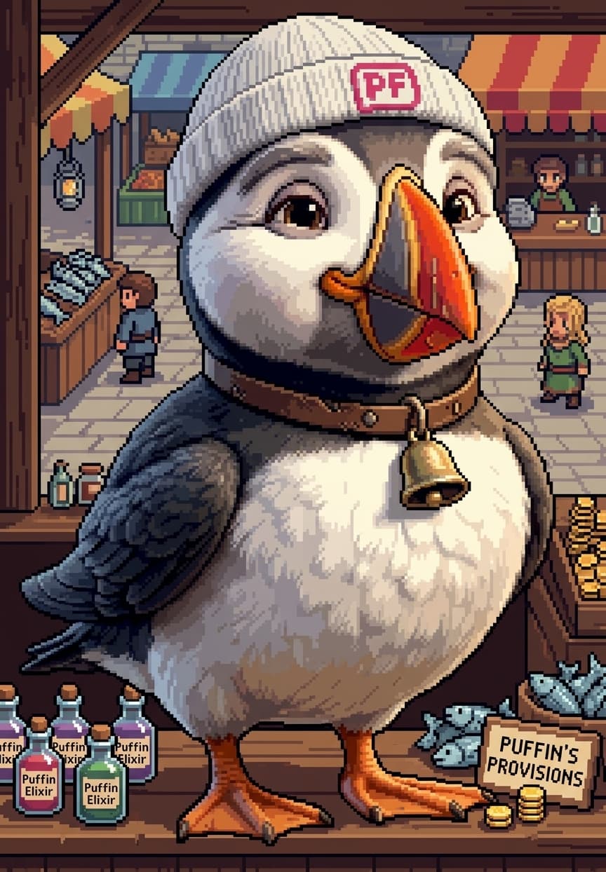 Pixel-Art RPG Shopkeeper, 32-Bit Era