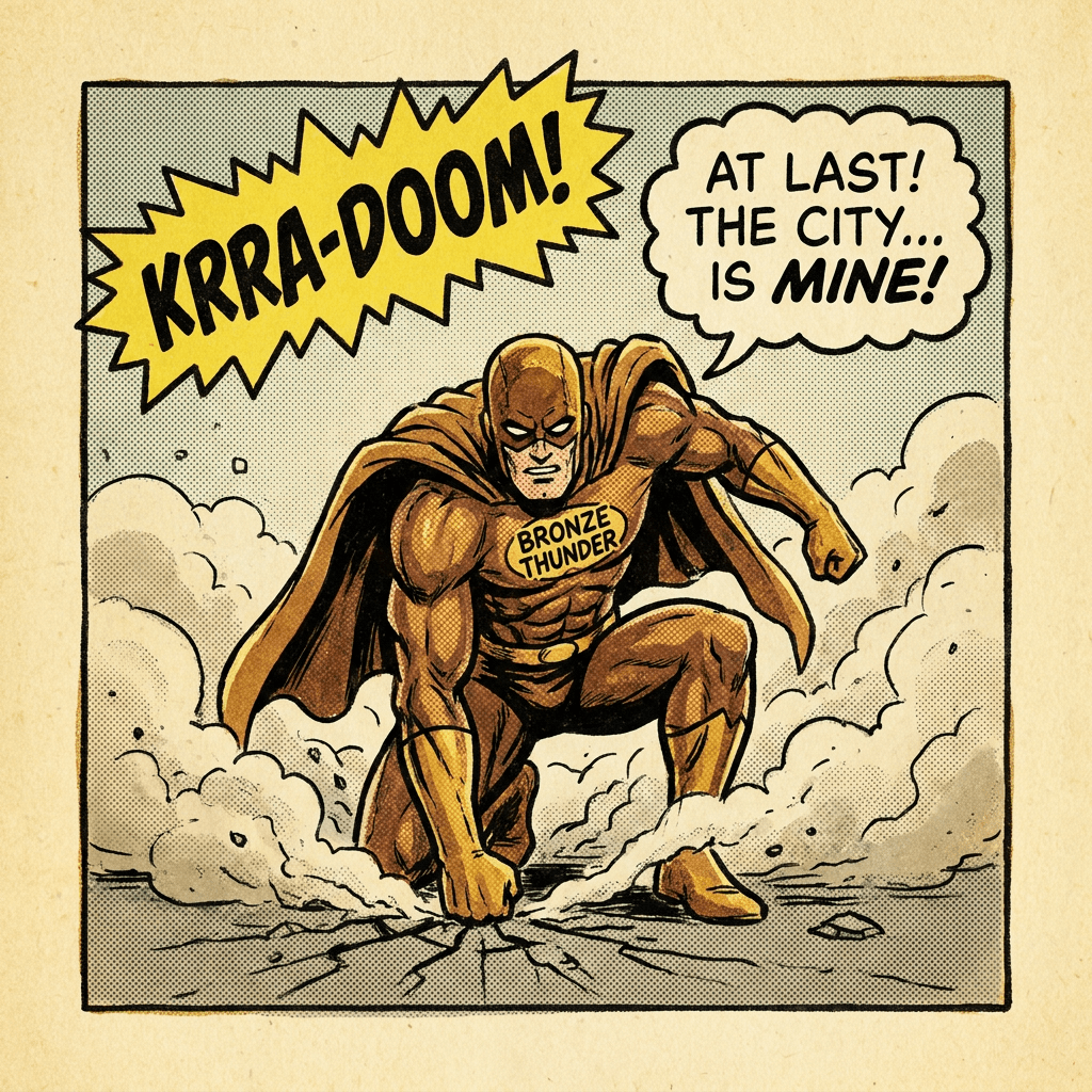 Bronze Age Comic Panel — Superhero Landing