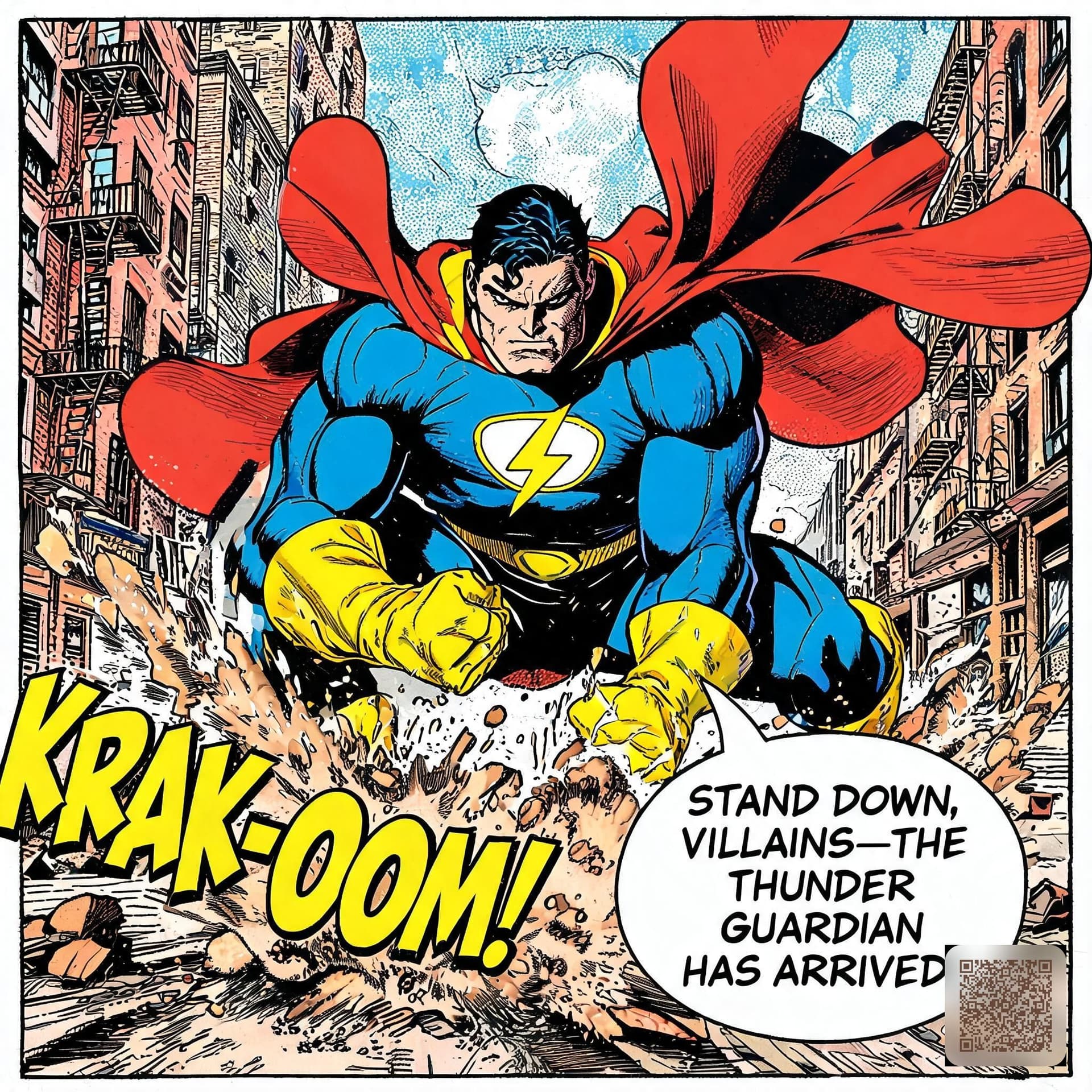 Bronze Age Comic Panel — Superhero Landing