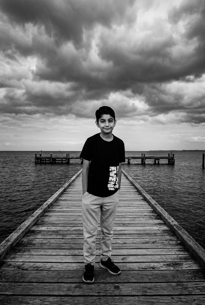 Moody Black & White Pier Portrait