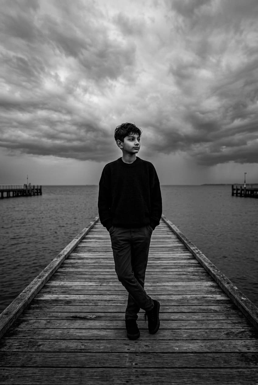 Moody Black & White Pier Portrait