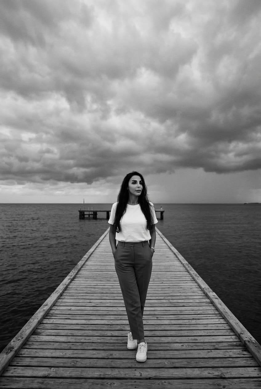 Moody Black & White Pier Portrait