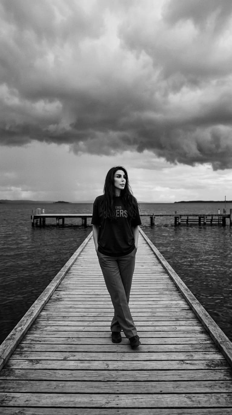 Moody Black & White Pier Portrait