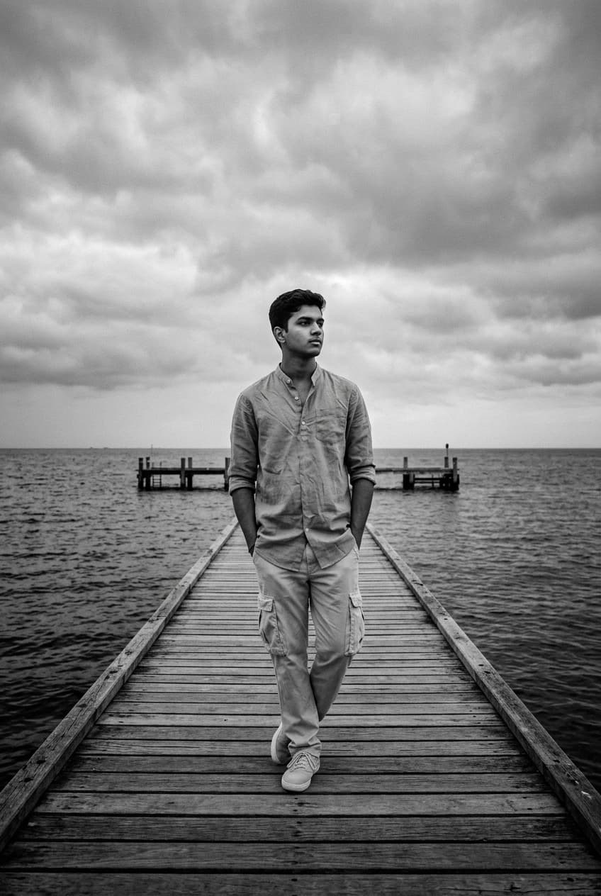 Moody Black & White Pier Portrait