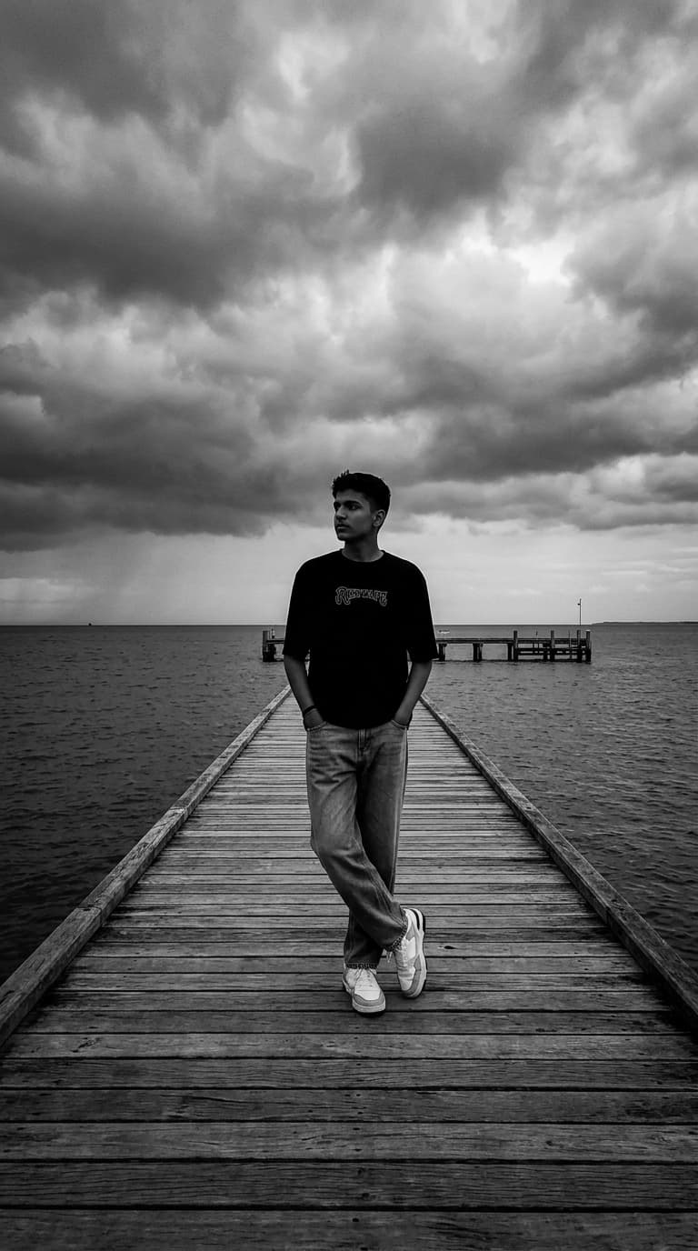 Moody Black & White Pier Portrait