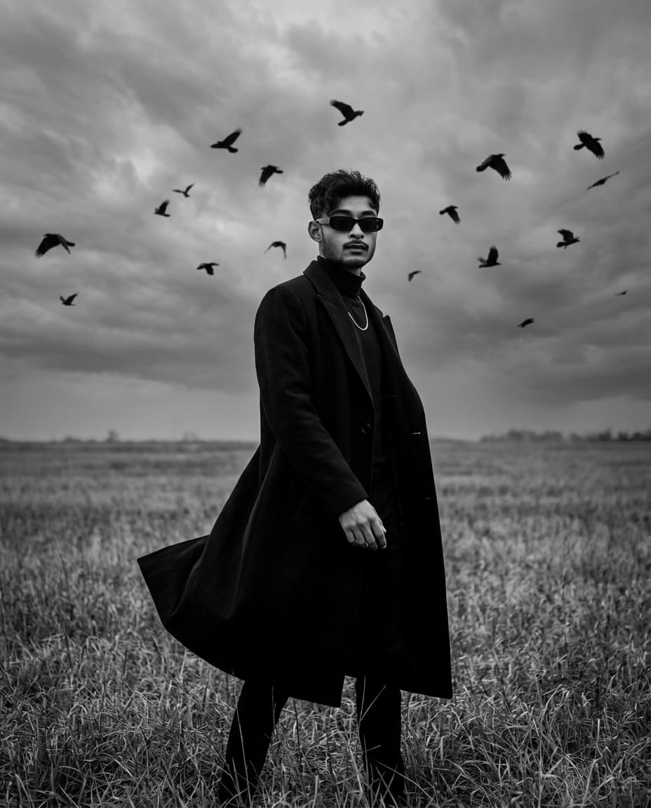 Cinematic Black Overcoat Portrait