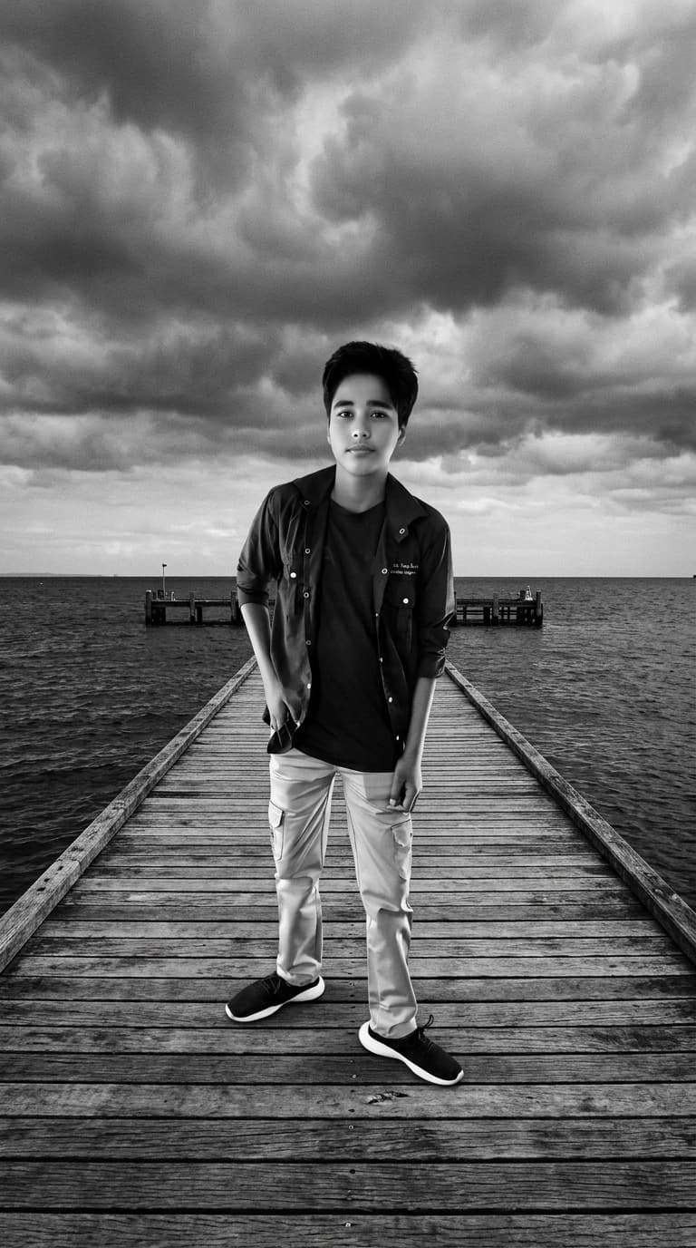 Moody Black & White Pier Portrait