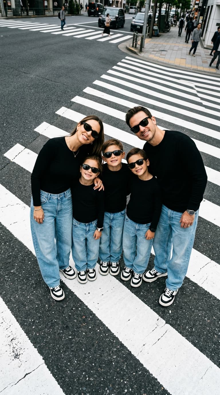 Cinematic Overhead Family Street Editorial