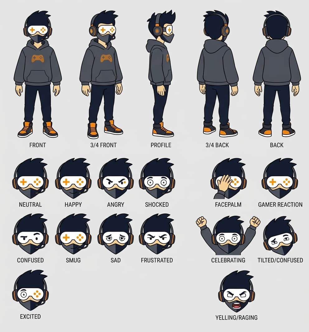 Gamer Mascot Model Sheet