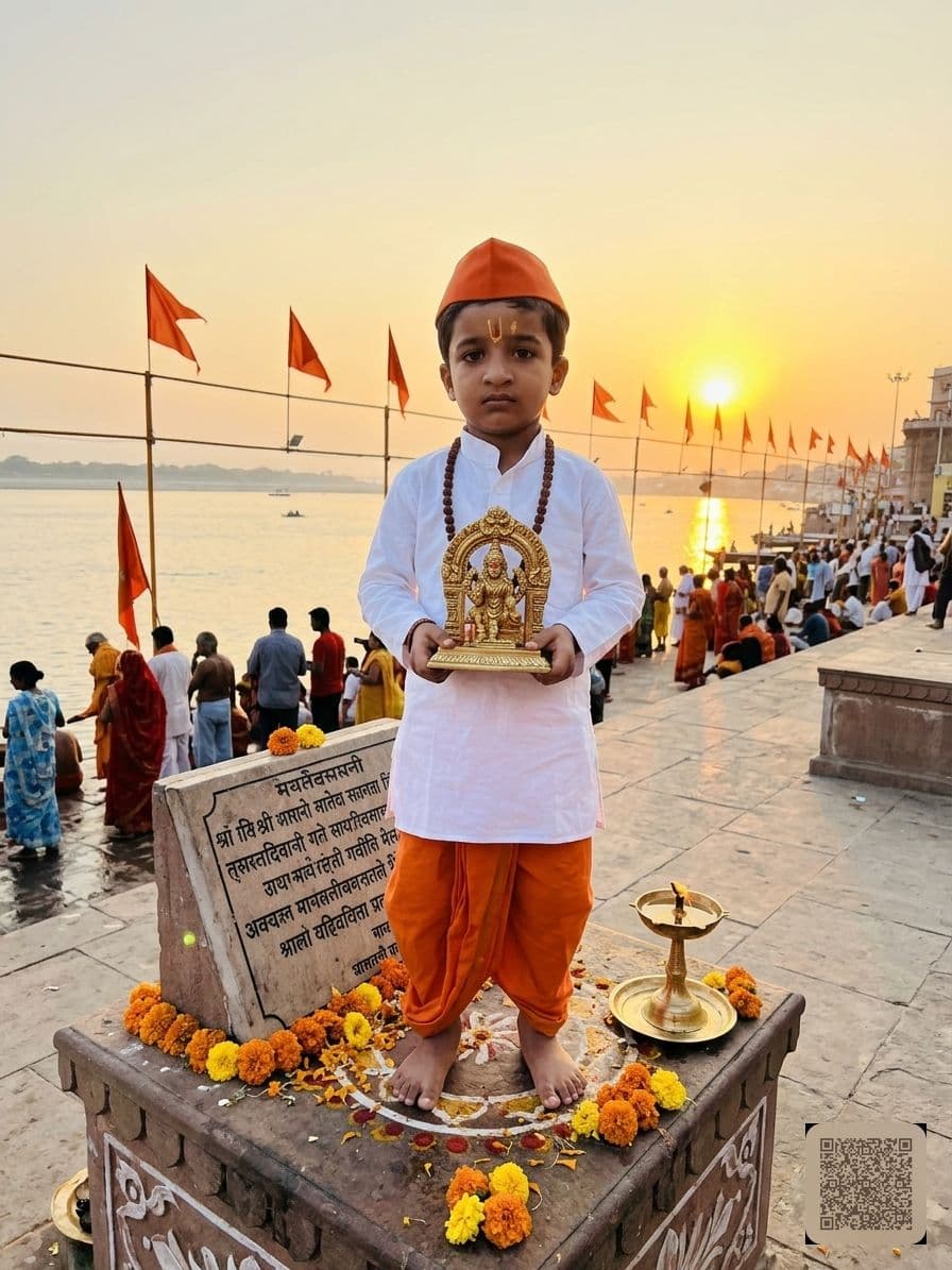 Devotional Child River Ghat Portrait