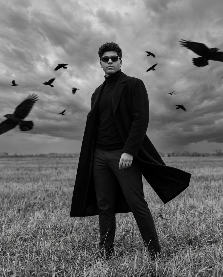 Cinematic Black Overcoat Portrait