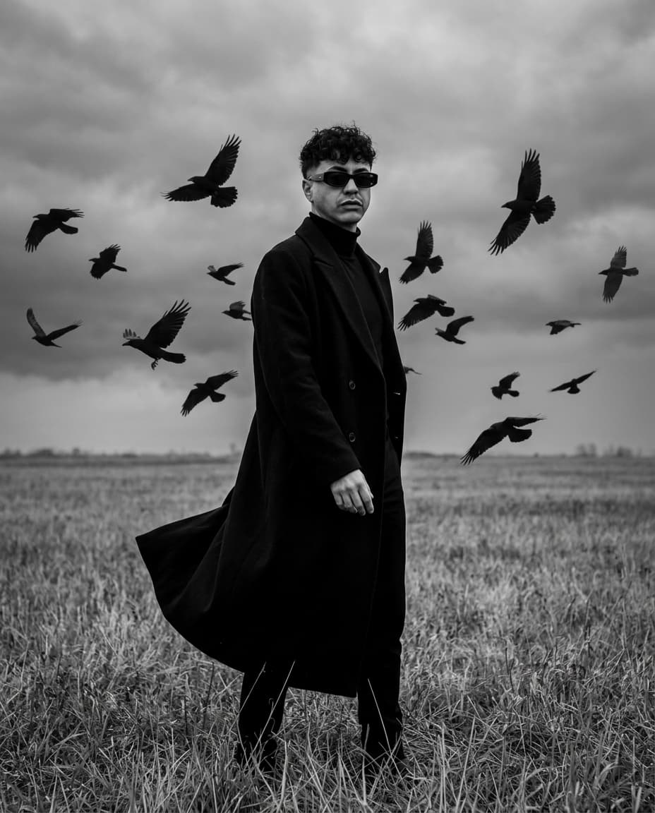 Cinematic Black Overcoat Portrait