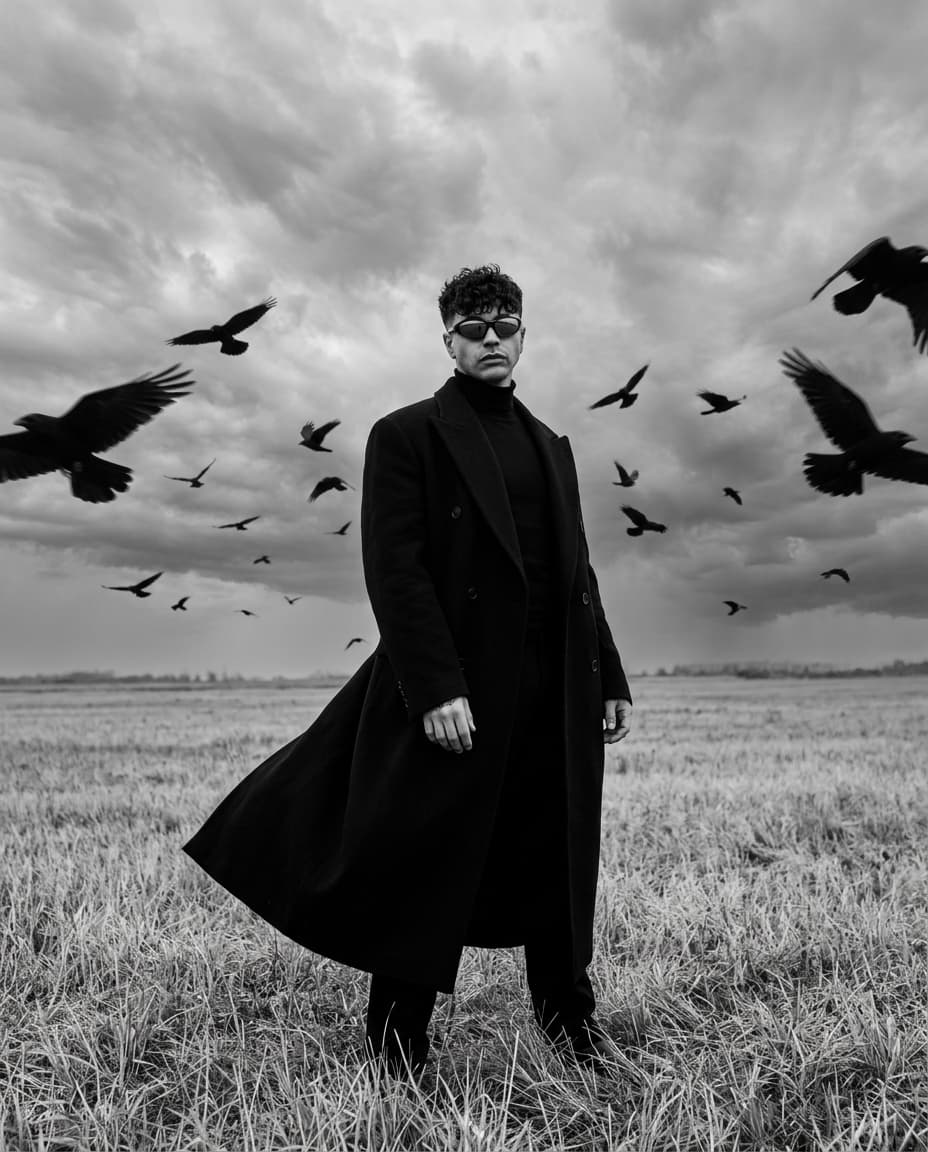 Cinematic Black Overcoat Portrait