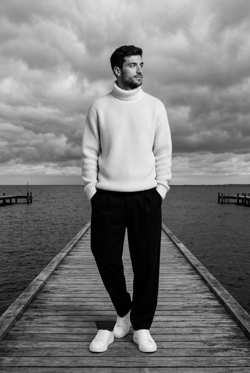 Moody Black & White Pier Portrait