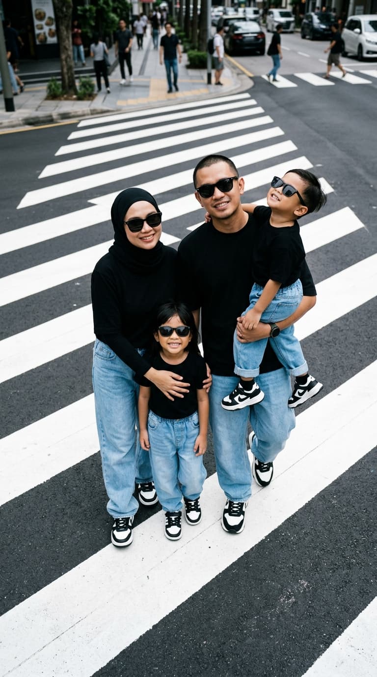 Cinematic Overhead Family Street Editorial