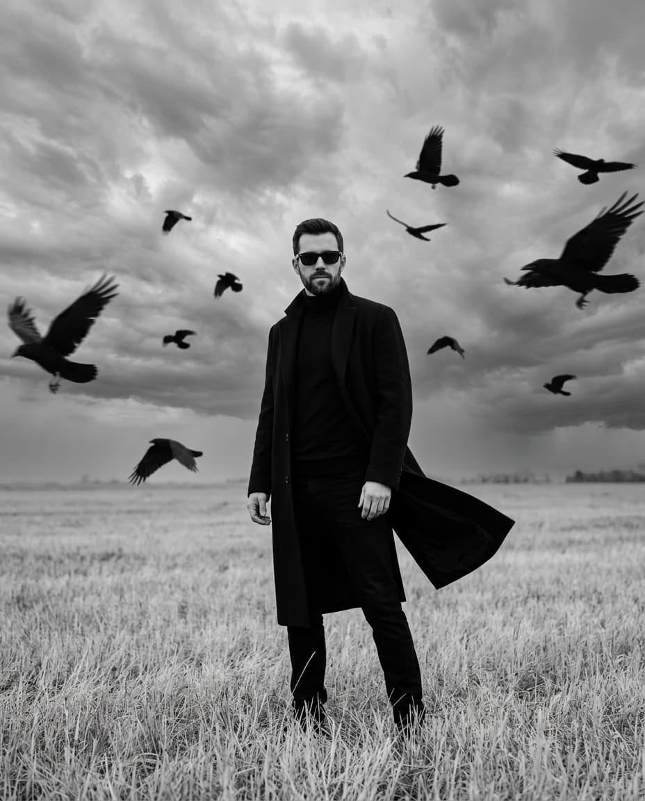 Cinematic Black Overcoat Portrait