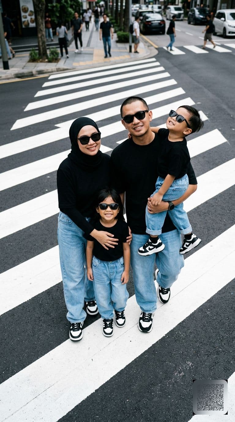 Cinematic Overhead Family Street Editorial