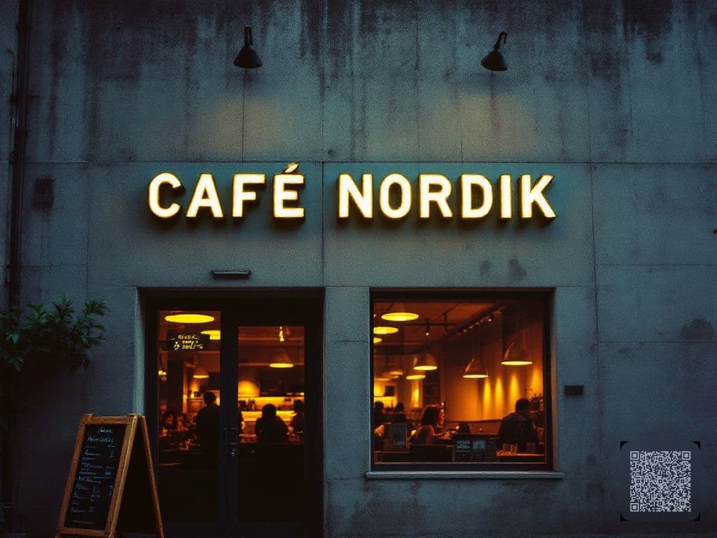 Brutalist Cafe Sign at Golden Hour