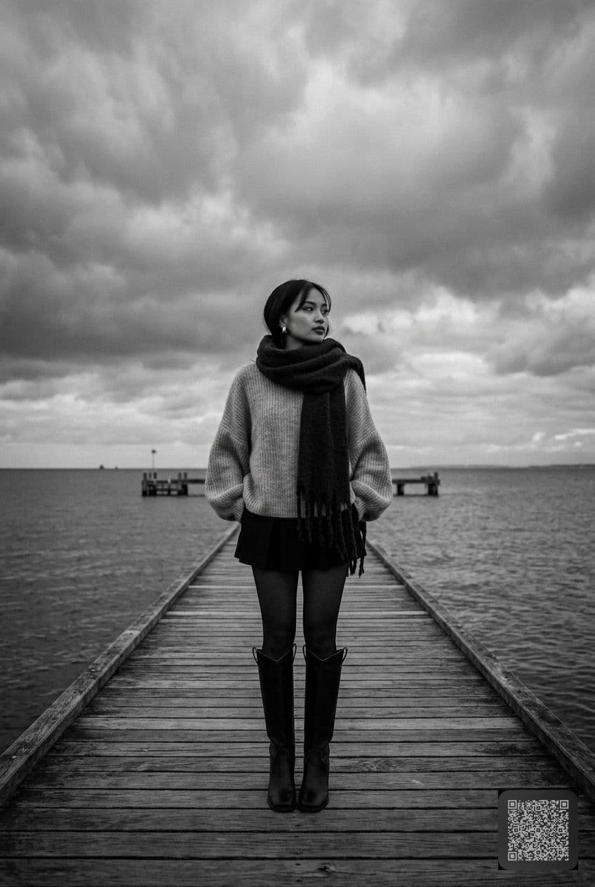 Moody Black & White Pier Portrait