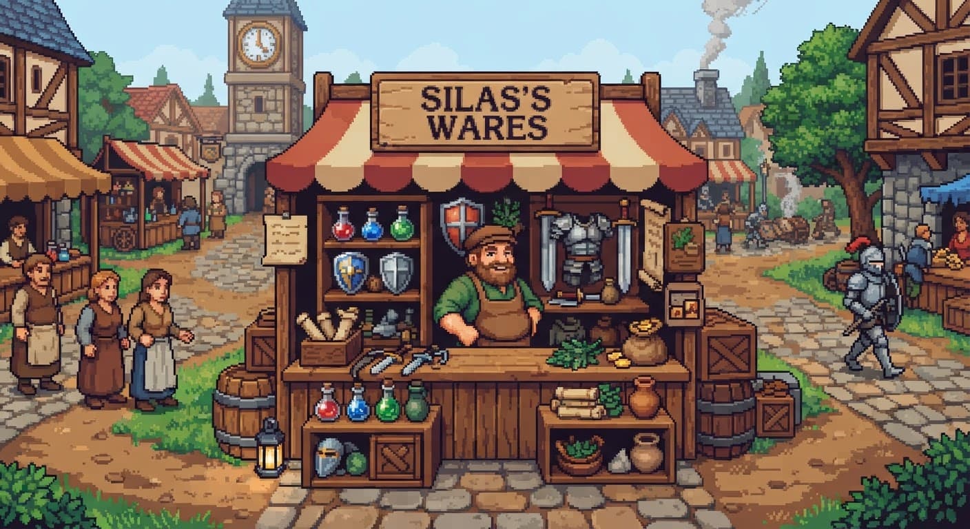 Pixel-Art RPG Shopkeeper, 32-Bit Era