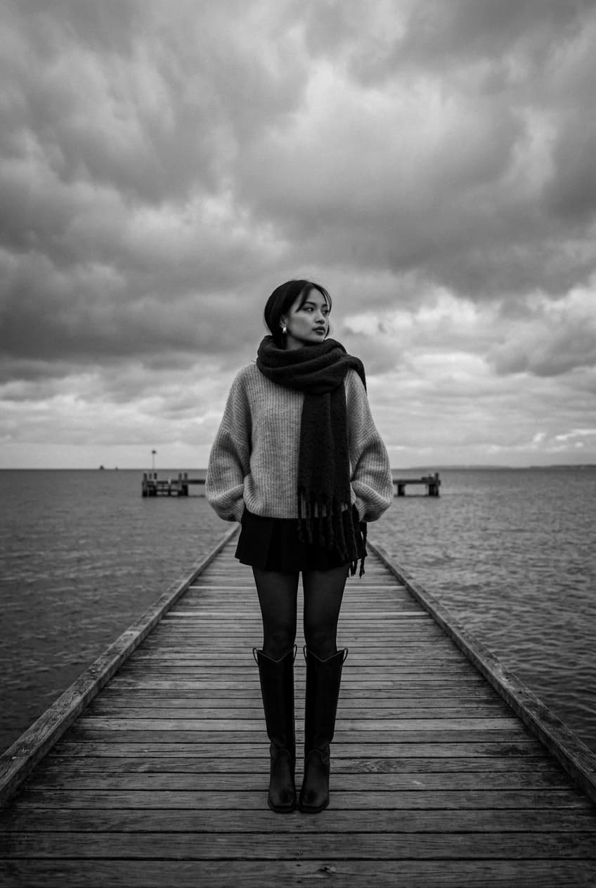Moody Black & White Pier Portrait
