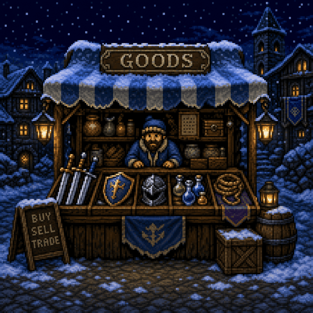 Pixel-Art RPG Shopkeeper, 32-Bit Era