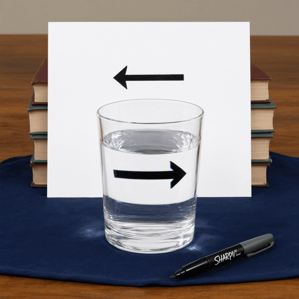 Two Arrows Behind a Glass of Water