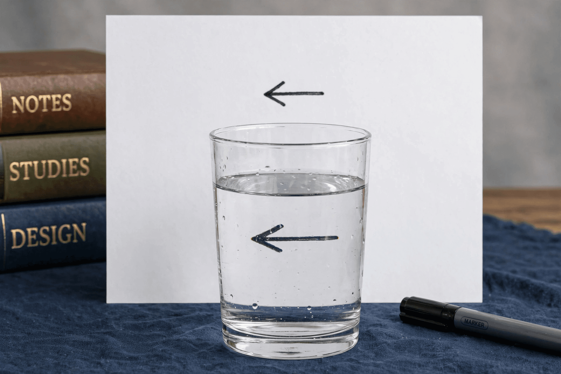 Two Arrows Behind a Glass of Water