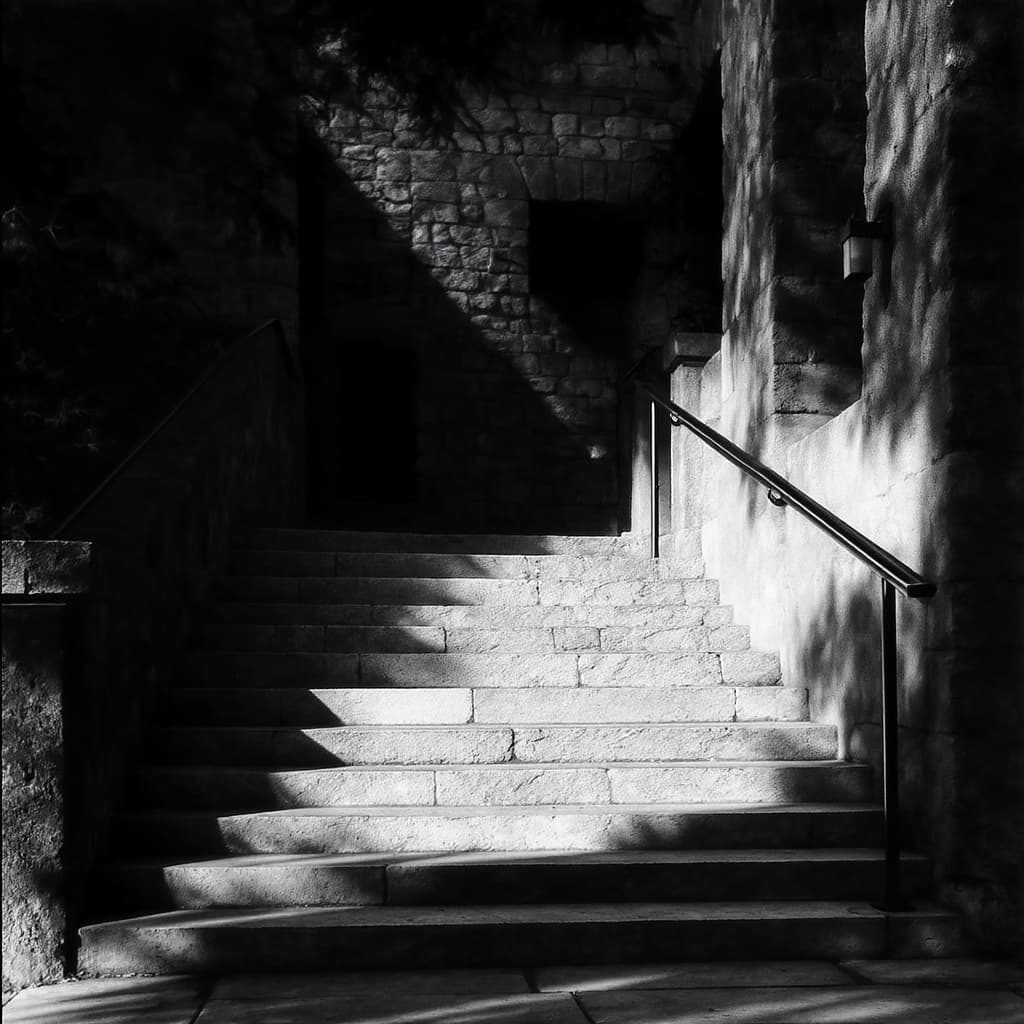 Railing Shadow on a Staircase