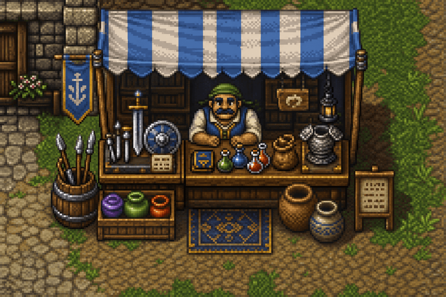 Pixel-Art RPG Shopkeeper, 32-Bit Era