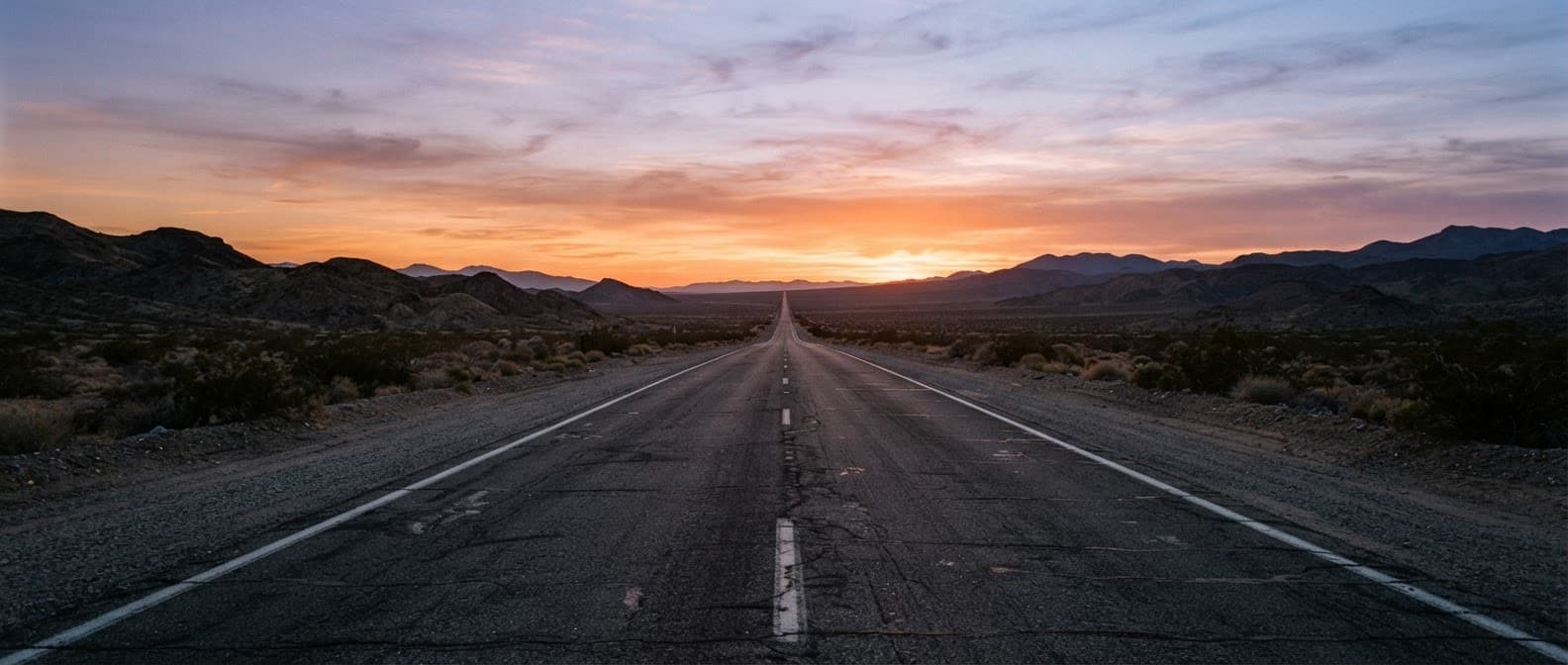 Empty Desert Highway at Sunset